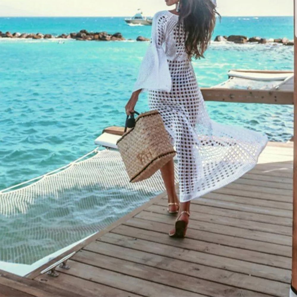 LAST ONE💕5⭐ rated WHITE Crocheted Beach Cover Up - Picture 3 of 6